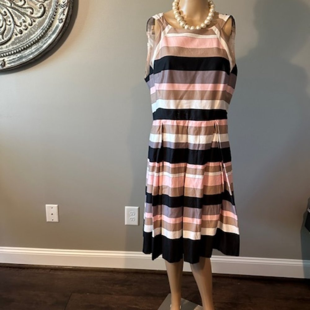 NINE WEST BLACK, PINK & WHITE FLARE DRESS